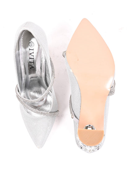 Women Silver Embellished Pumps