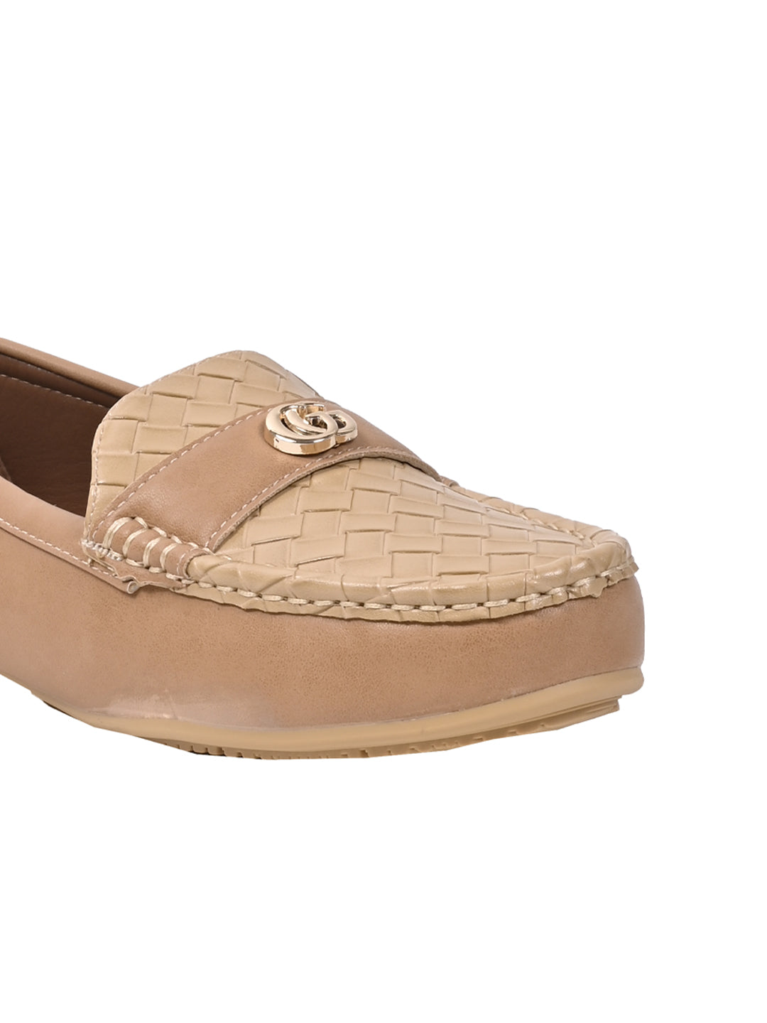 Women Camel Basket Weave Textured Loafers