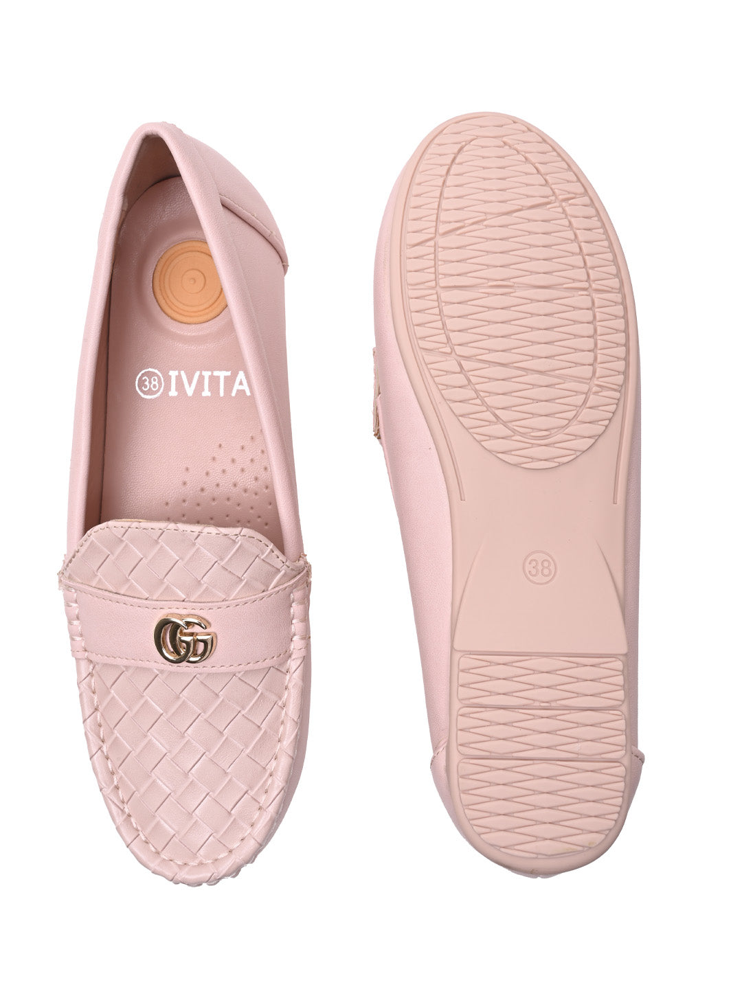 Women Pink Basket Weave Textured Loafers