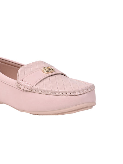 Women Pink Basket Weave Textured Loafers