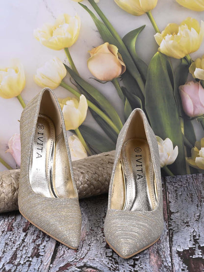 Women, Women Footwear, Gold Stilettos