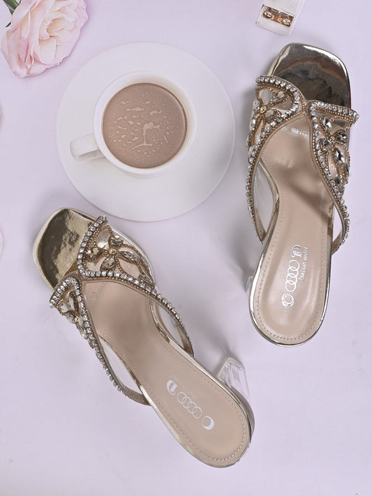 Women, Women Footwear, Gold Sandal