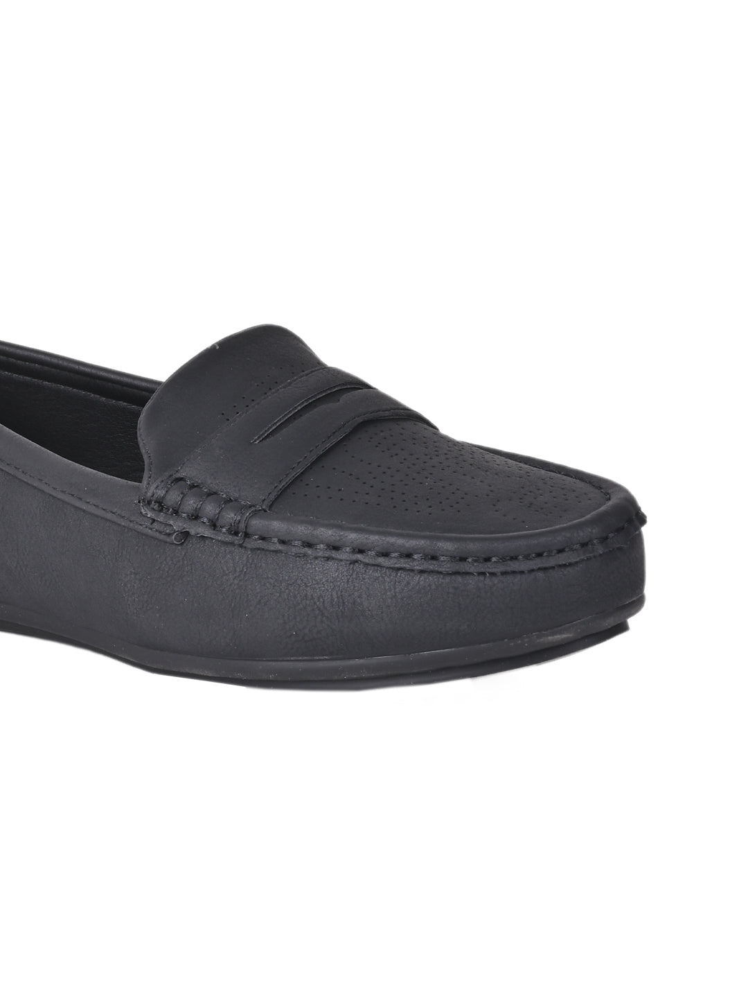 Women Black Perforated Loafers