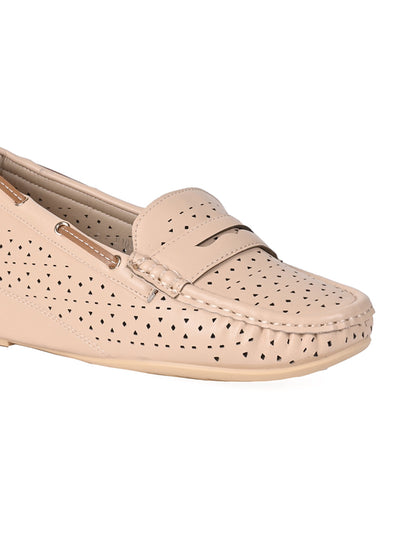 Women Beige Laser Cut Loafers