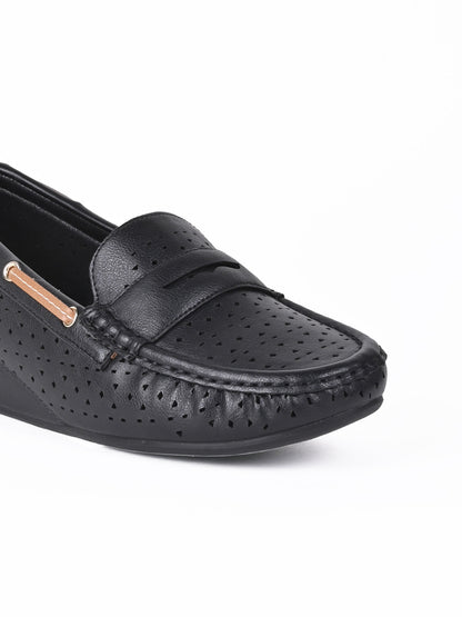 Women Black Laser Cut Loafers