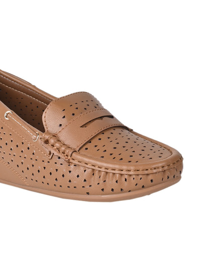 Women Camel Laser Cut Loafers