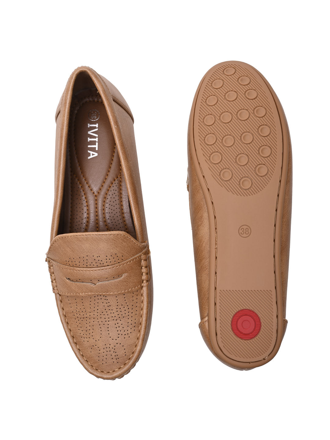 Women Camel Perforated Loafers