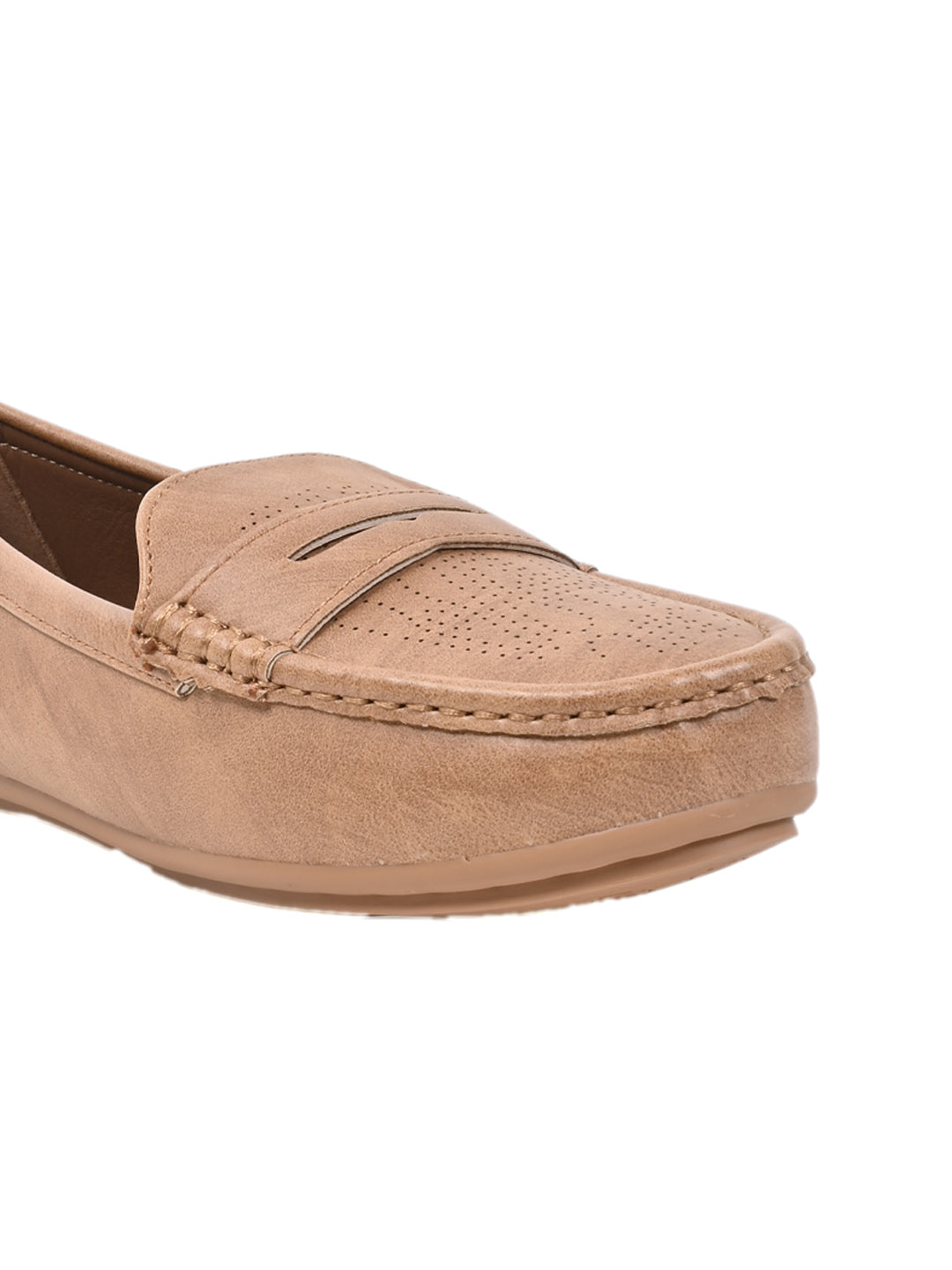 Women Camel Perforated Loafers