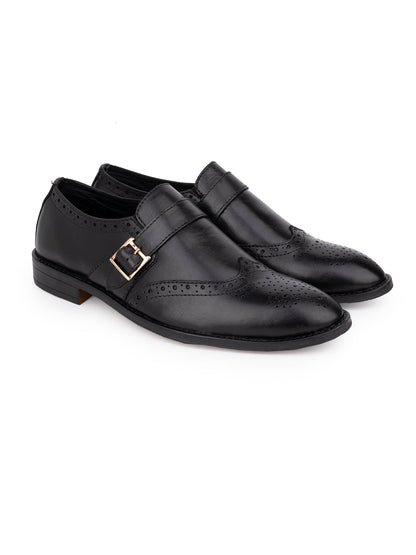 Men Black Perforated Monk Formal Shoes