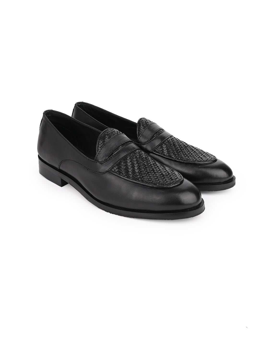 Men Black Woven Design Loafers