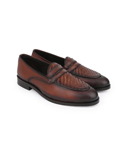 Men Brown Woven Design Loafers