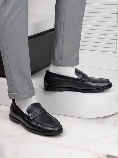 Men, Men Footwear, Black Loafers