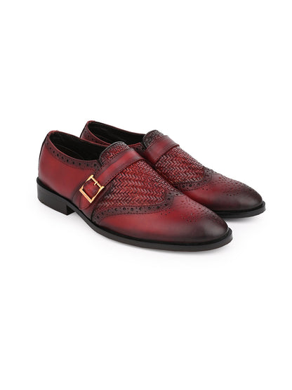 Men Maroon Woven Design Loafers