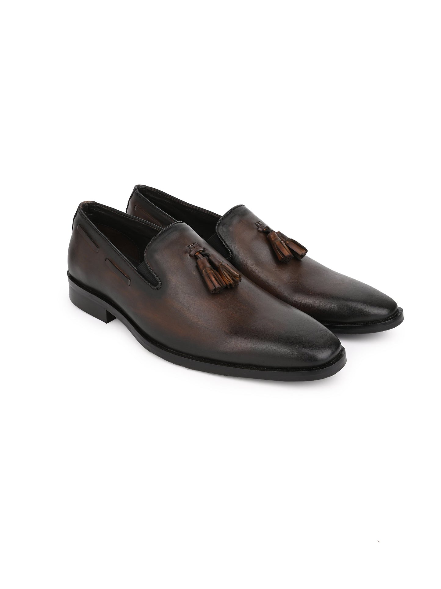 Men Grey Solid Tassel Loafers