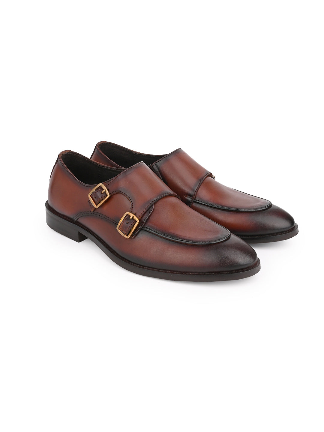 Men Brown Solid Monk Formal Shoes