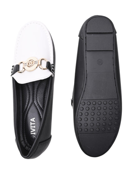 Women Black & White Colourblocked Loafers