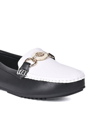 Women Black & White Colourblocked Loafers