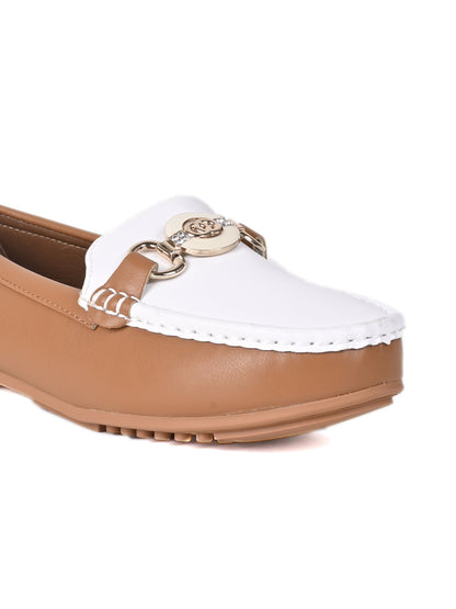 Women Camel & White Colourblocked Loafers