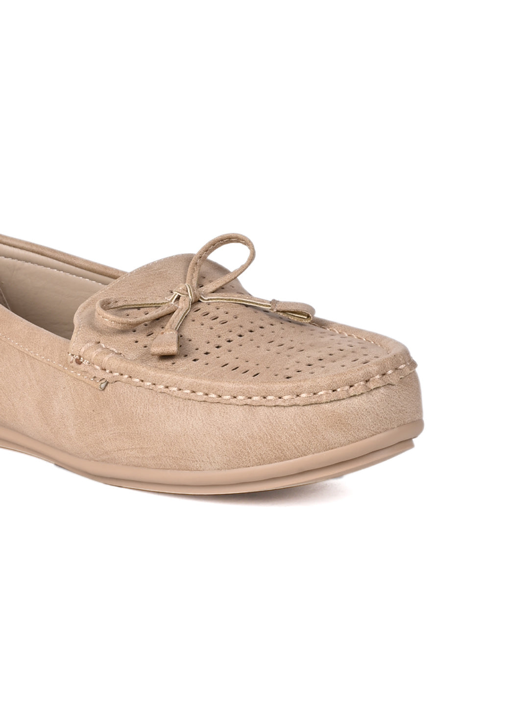 Women Beige Laser Cut Loafers