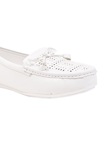 Women White Laser Cut Loafers