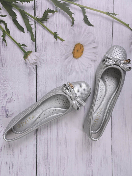 Women, Women Footwear, Silver Ballerinas