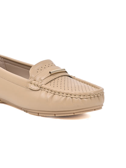 Women Beige Laser Cut Loafers