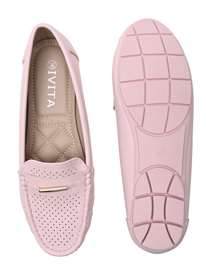 Women Pink Laser Cut Loafers