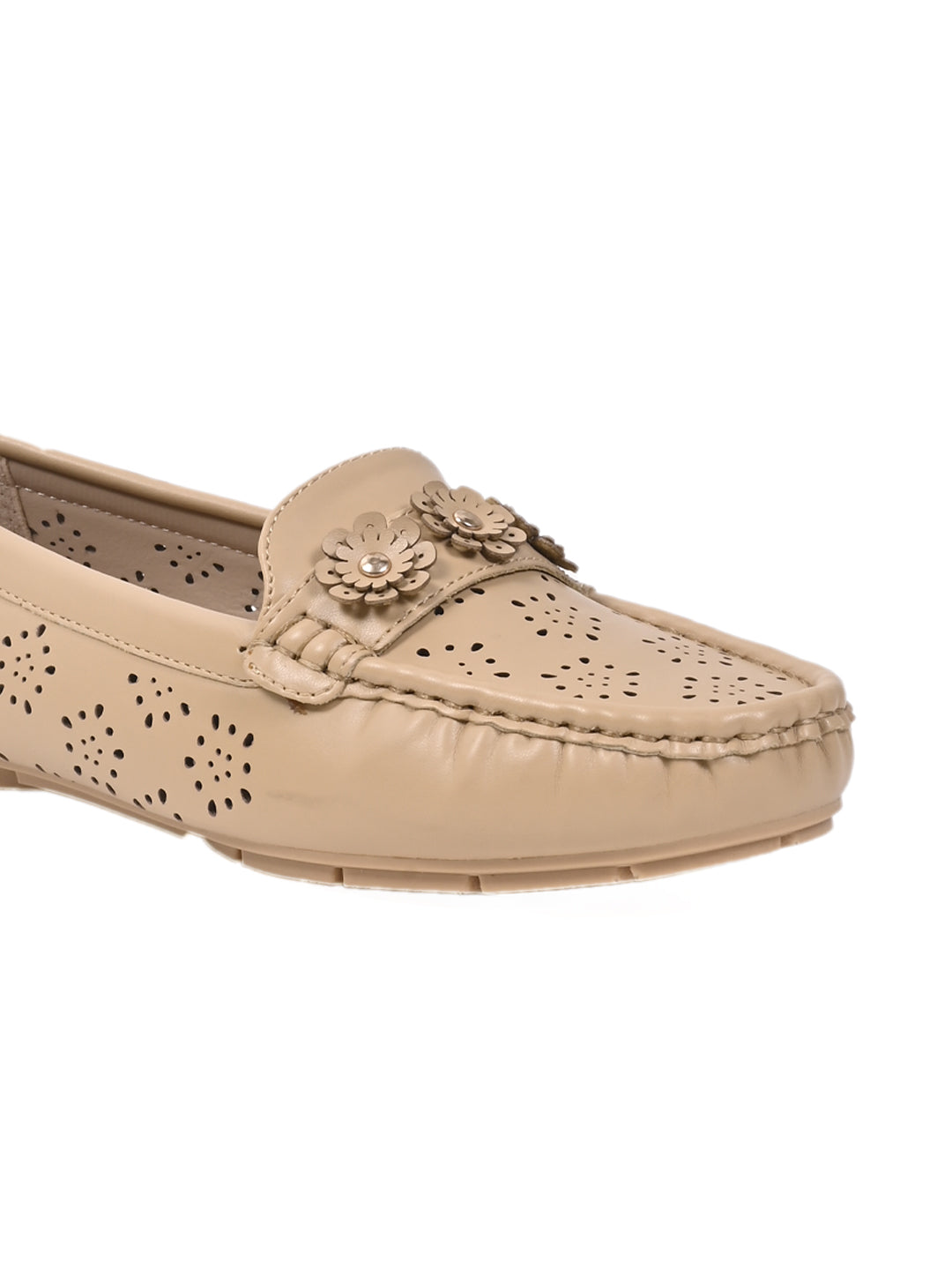 Women Beige Laser Cut Loafers