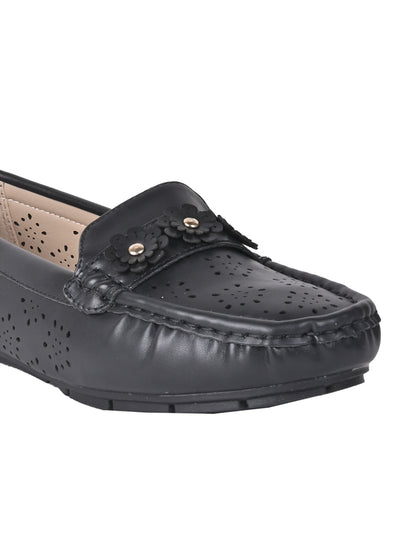 Women Black Laser Cut Loafers