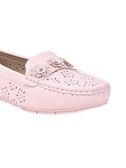 Women Pink Laser Cut Loafers