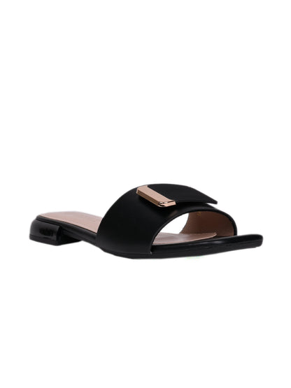 Women, Women Footwear, Black Open Toe Flats