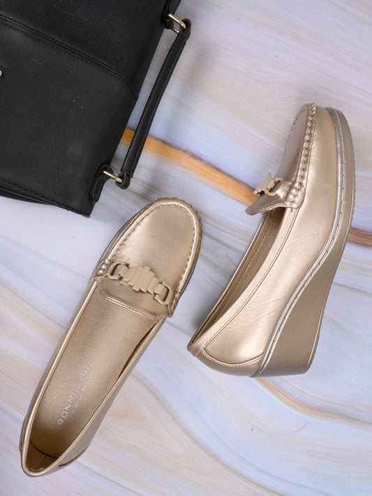 Women, Women Footwear, Gold Loafers