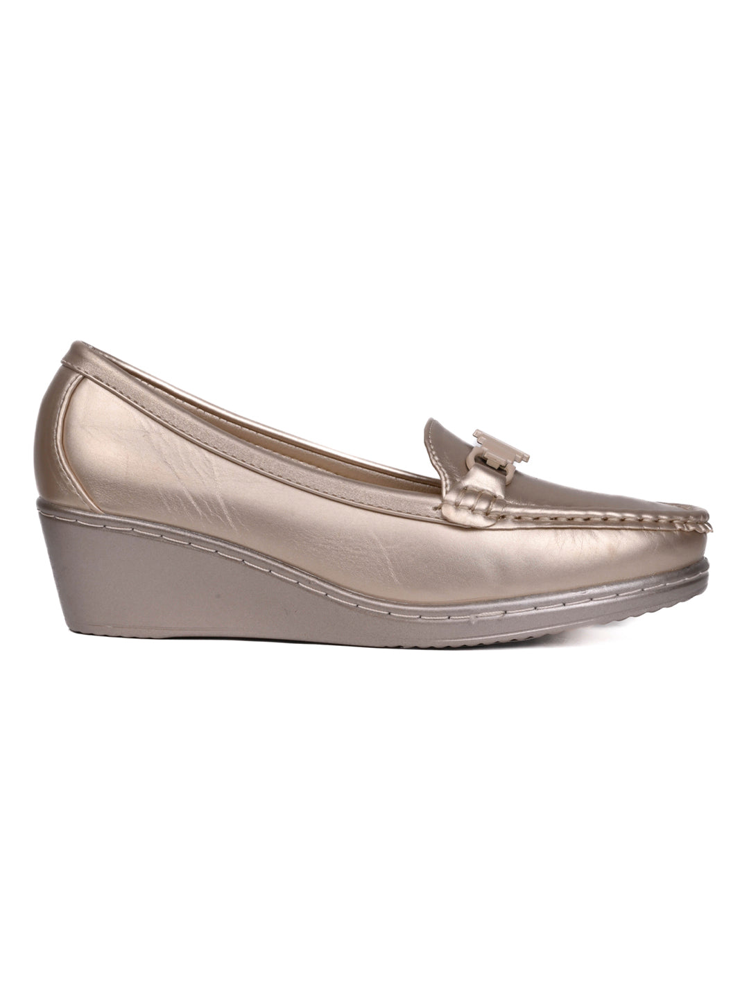 Women, Women Footwear, Gold Loafers