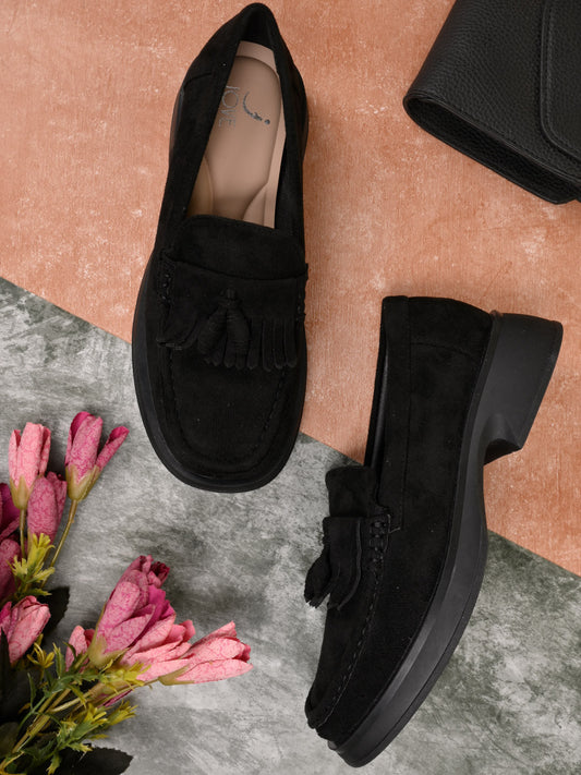 Women, Women Footwear, Black Loafers