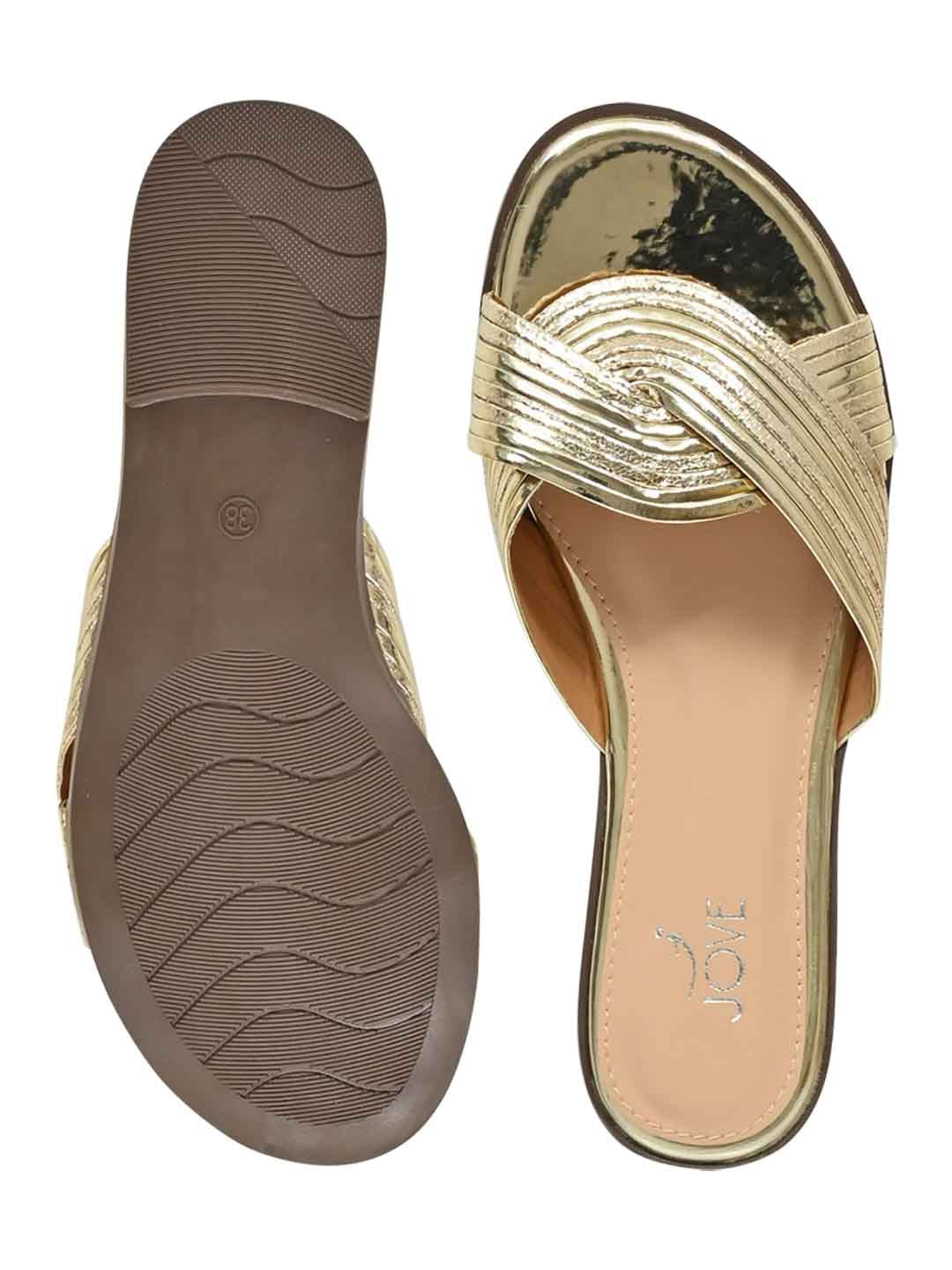 Footwear, Women Footwear, Golden Open Toe Flats