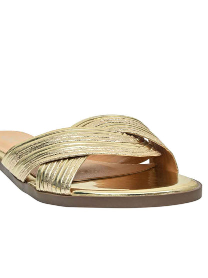 Footwear, Women Footwear, Golden Open Toe Flats