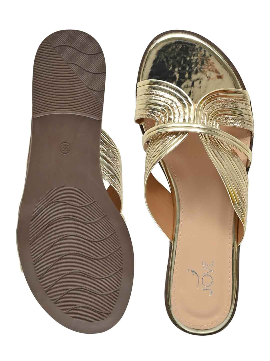 Footwear, Women Footwear, Golden Open Toe Flats