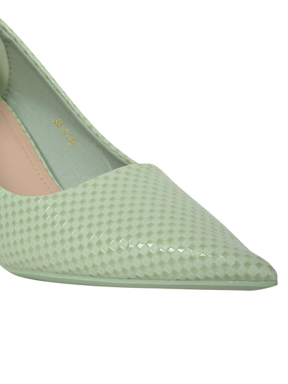 Women Sea Green Basket Weave Textured Pumps