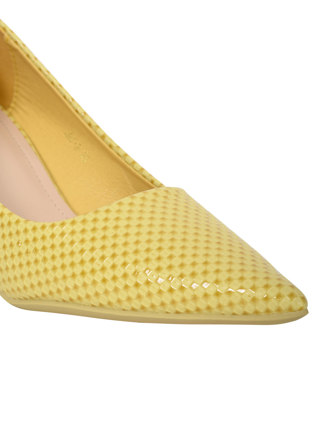 Women Yellow Basket Weave Textured Pumps