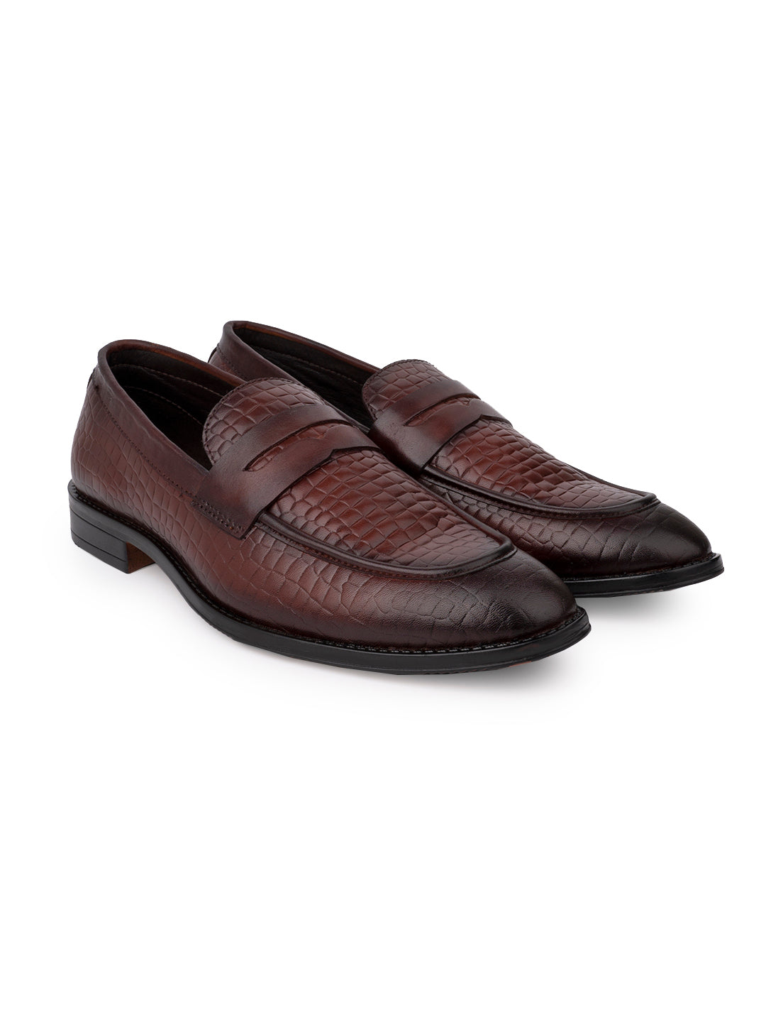 Men Brown Textured Loafers