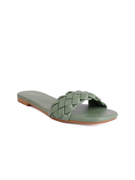 Footwear, Women Footwear, Green Open Toe Flats