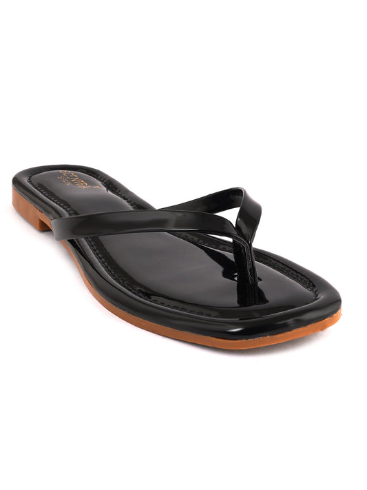 Footwear, Women Footwear, Black T-Strap Flats