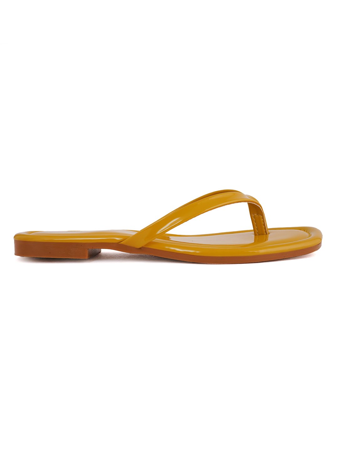 Footwear, Women Footwear, Mustard T-Strap Flats