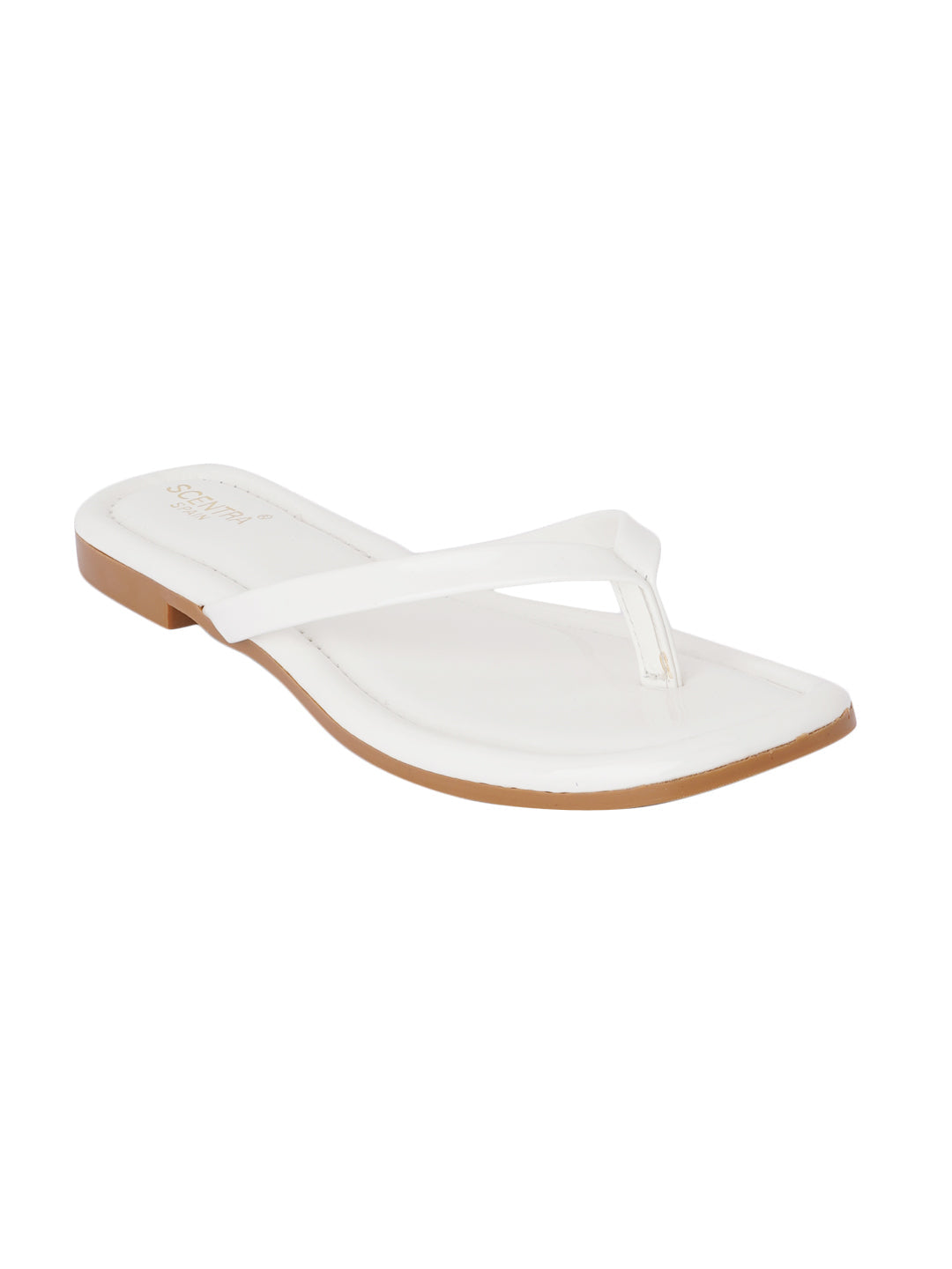 Footwear, Women Footwear, White T-Strap Flats