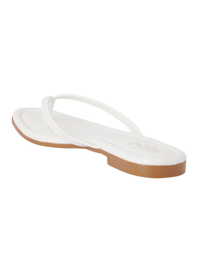 Footwear, Women Footwear, White T-Strap Flats