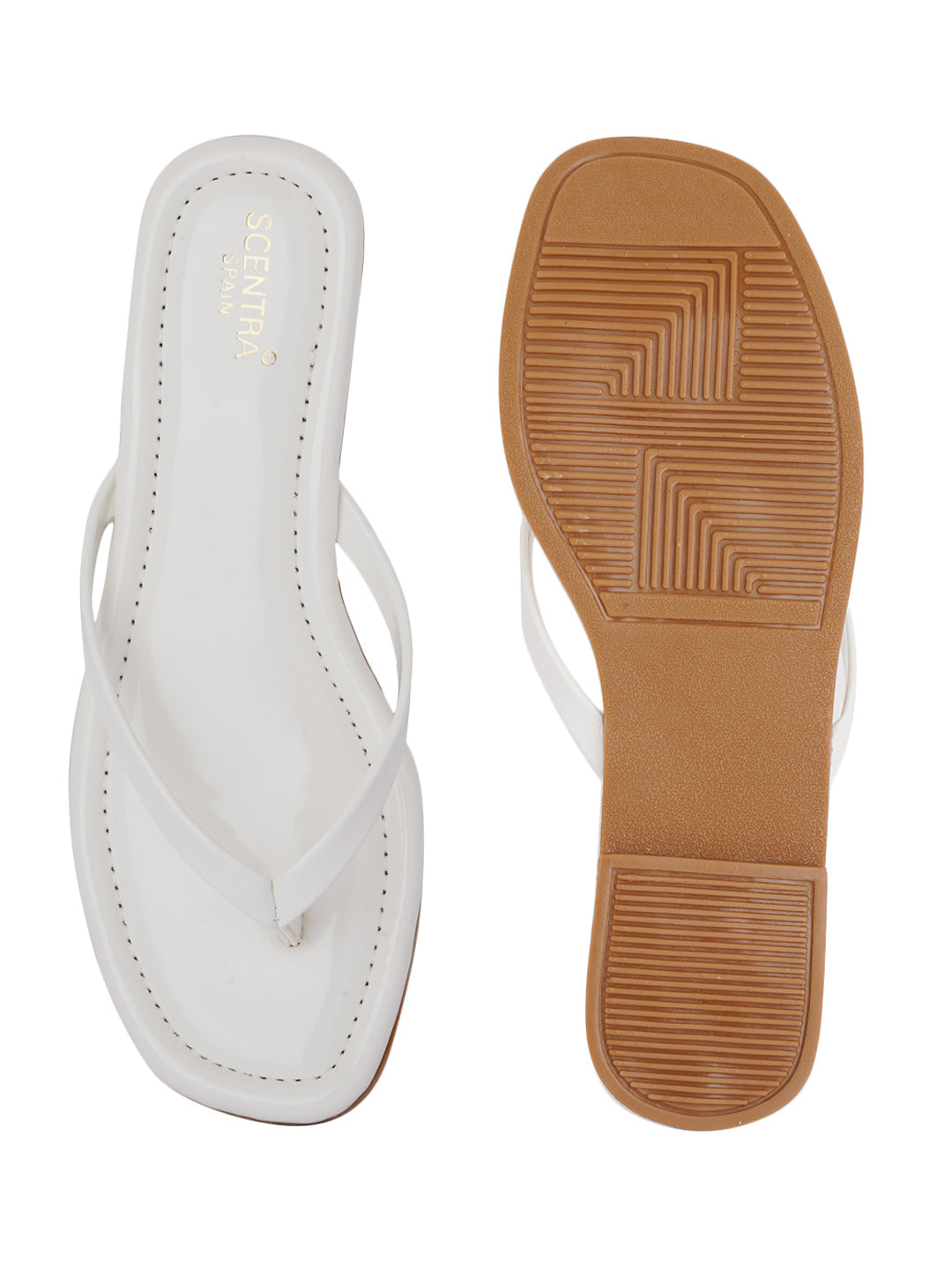 Footwear, Women Footwear, White T-Strap Flats