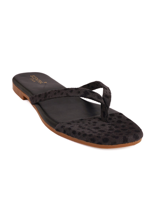 Footwear, Women Footwear, Black T-Strap Flats