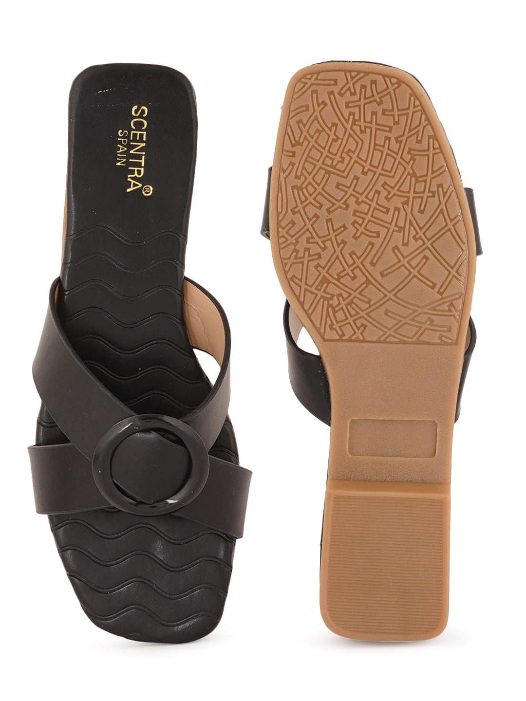 Footwear, Women Footwear, Black Open Toe Flats