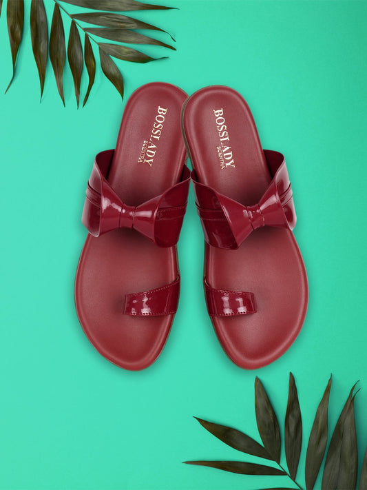 Footwear, Women Footwear, Maroon One Toe Flats