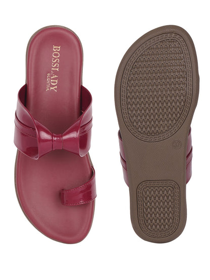 Footwear, Women Footwear, Maroon One Toe Flats